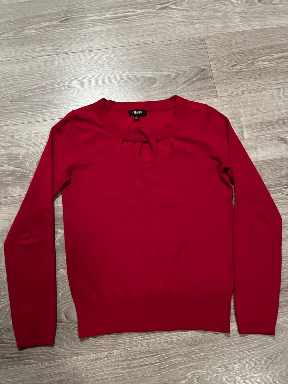🔥Red, Premise studio, cut-out neckline, long sleeve knit top.